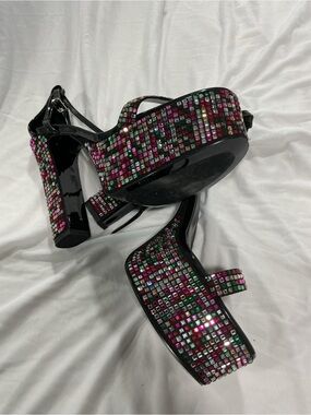 Fashion Nova Black Platform Heels with Multicolor Gem Accents